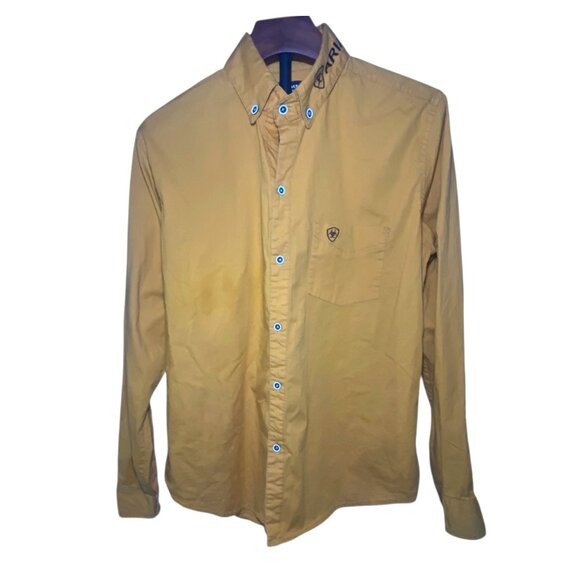 Ariat Mens Mustard Yellow Long Sleeve Button-Down Shirt Size XL Casual Wear - Picture 2 of 6